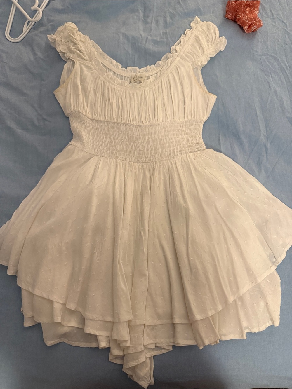 White Ruffled Smocked Waist Romper